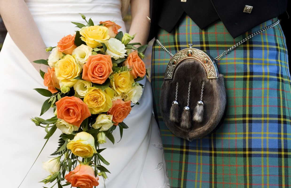 Scottish Kilt and Sporan, plus Flower Bouquet
