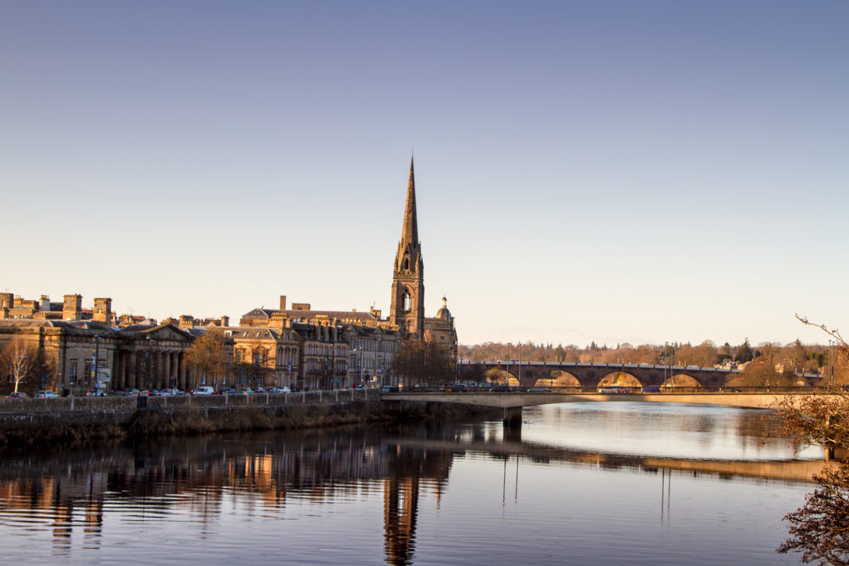 Sunset over the River Tay in Perth Scotland