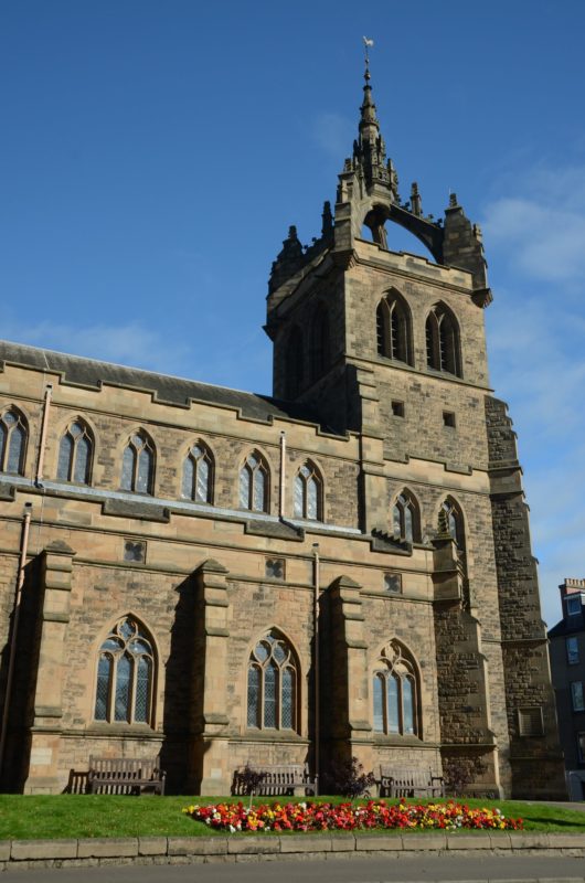 An exterior view of a church building in Perth